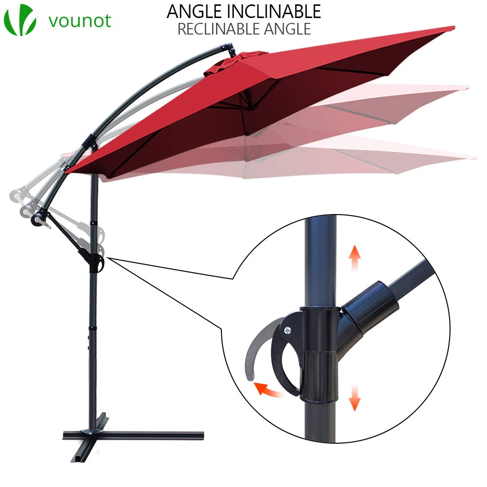 VOUNOT 3m Cantilever Garden Parasol – Tilting Banana Patio Umbrella, Red