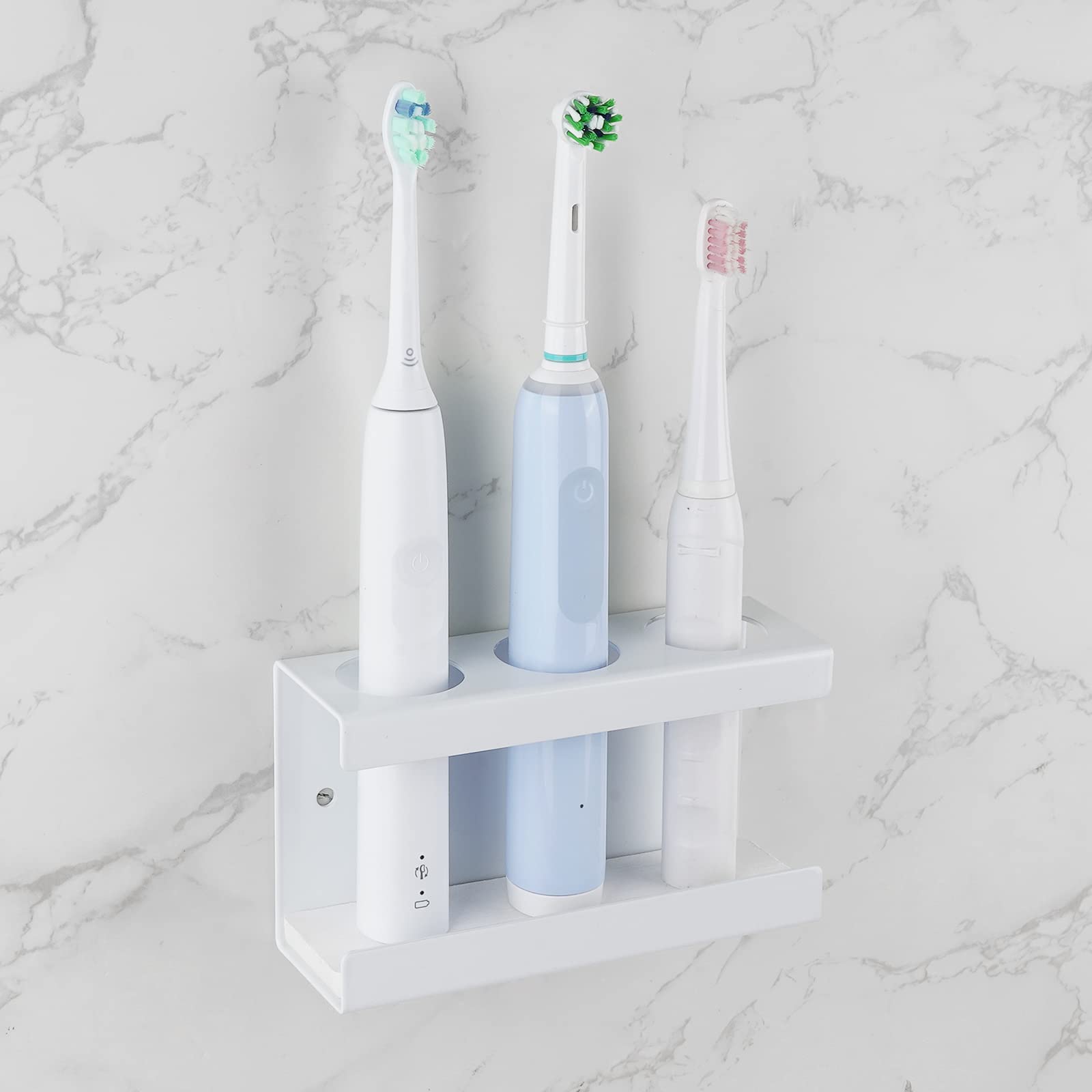 Adorila Electric Toothbrush Holder with Diatomite Dish – Adhesive Metal Rack