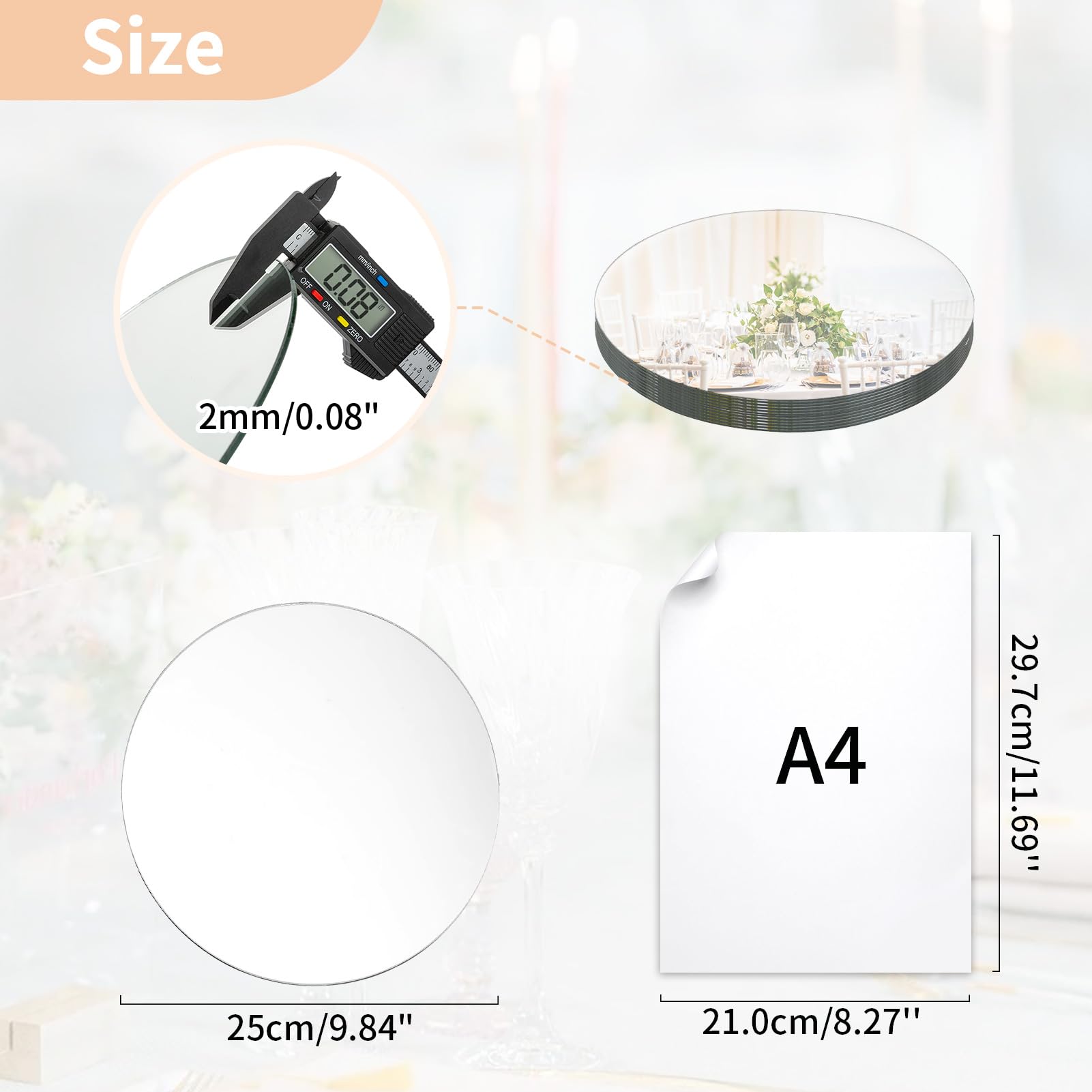 Nuptio 25cm Round Mirror Centerpieces | 12 Pcs Glass Candle Plates