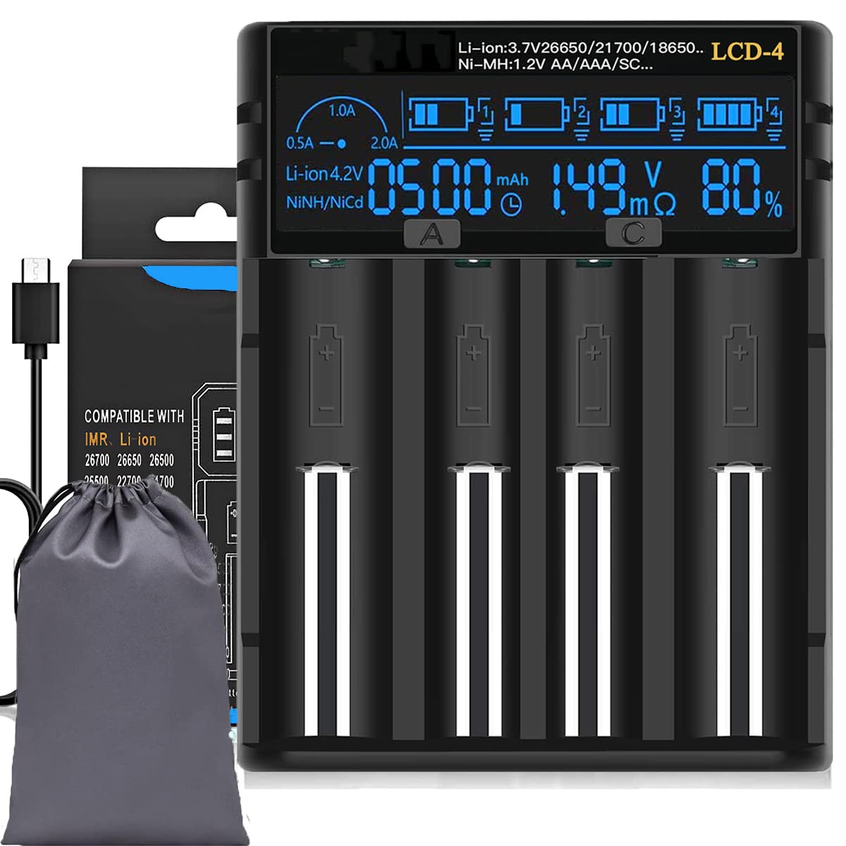 Universal Fast 18650 Battery Charger with LCD Display