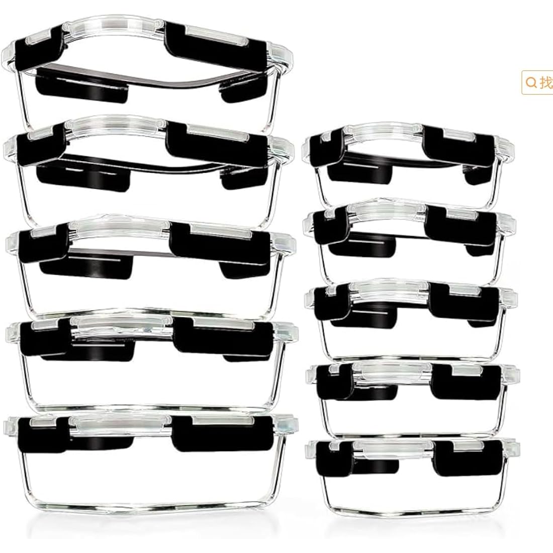 10-Pack Airtight Glass Meal Prep Containers - Black