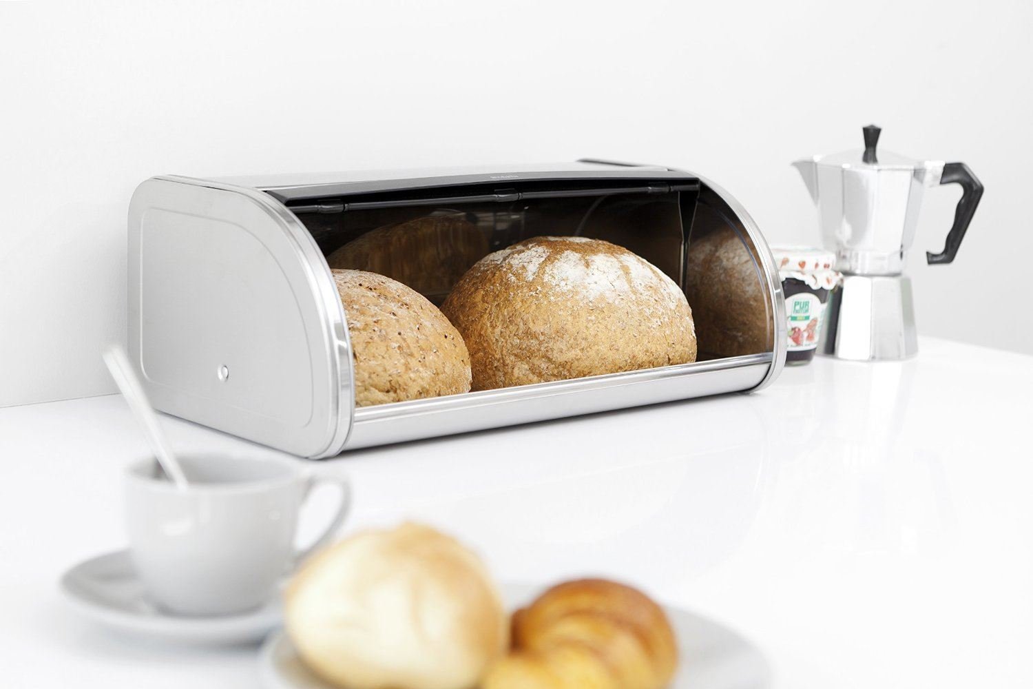 Brabantia Roll Top Bread Bin – Matt Steel Space Saving Kitchen Storage