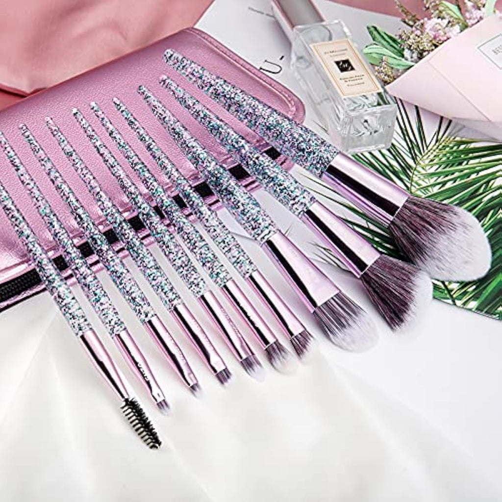 ENZO KEN Professional Vegan Makeup Brushes Set with Case – Purple Glitter