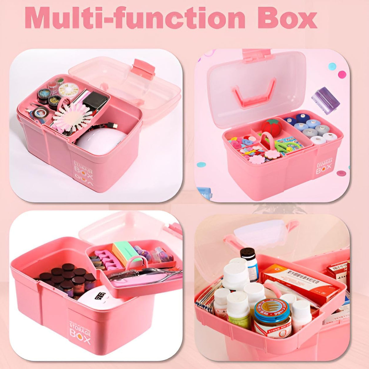 Storage Box with Removable Tray & Lid,Multipurpose Container Small Plastic Art Storage Box with Compartments,Craft Caddy for - image 4