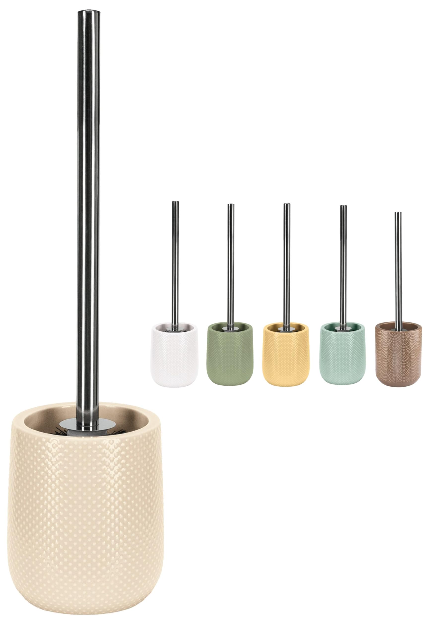KW Luxury Beige Stoneware Toilet Brush and Holder – Dotted Pattern