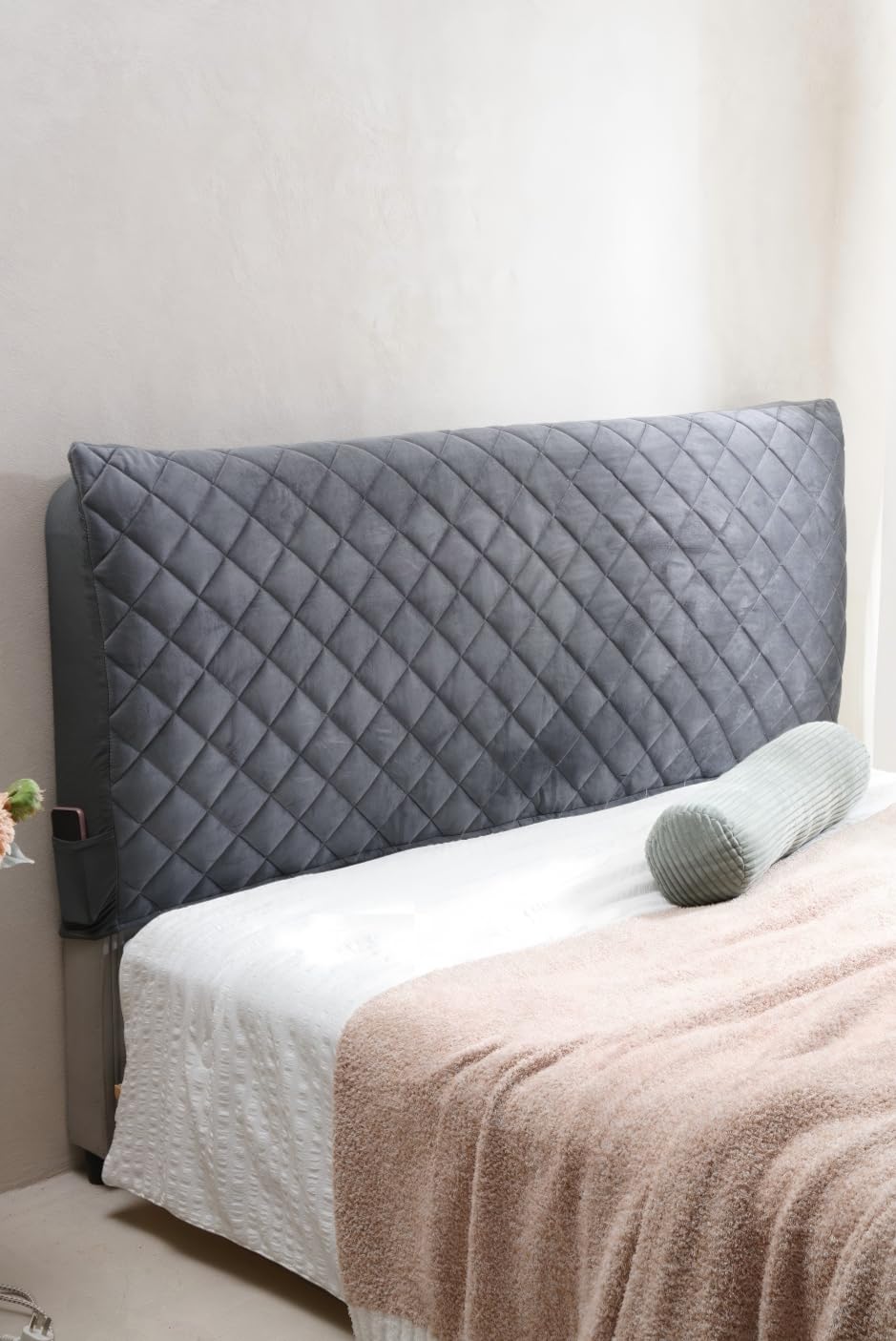 Bed Headboard Slipcover Quilted Thicken Protector Dark grey,180x70cm - image 2