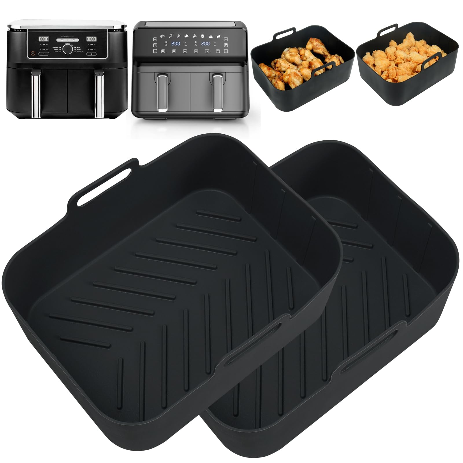 YQL Reusable Silicone Air Fryer Liners for Ninja Dual Basket 9.5L