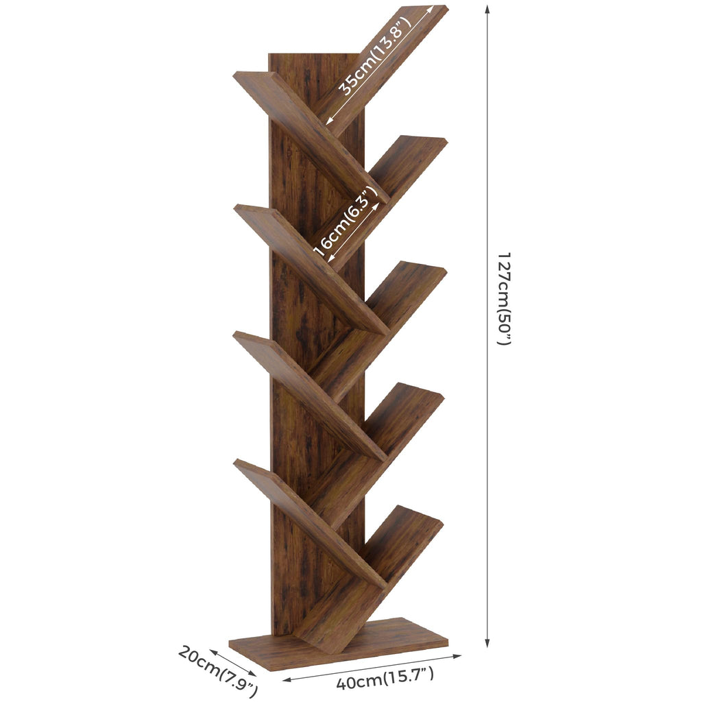 Mondeer Tree Bookshelf, 8 Tier Bookcase Free Standing, Rustic Brown - image 4