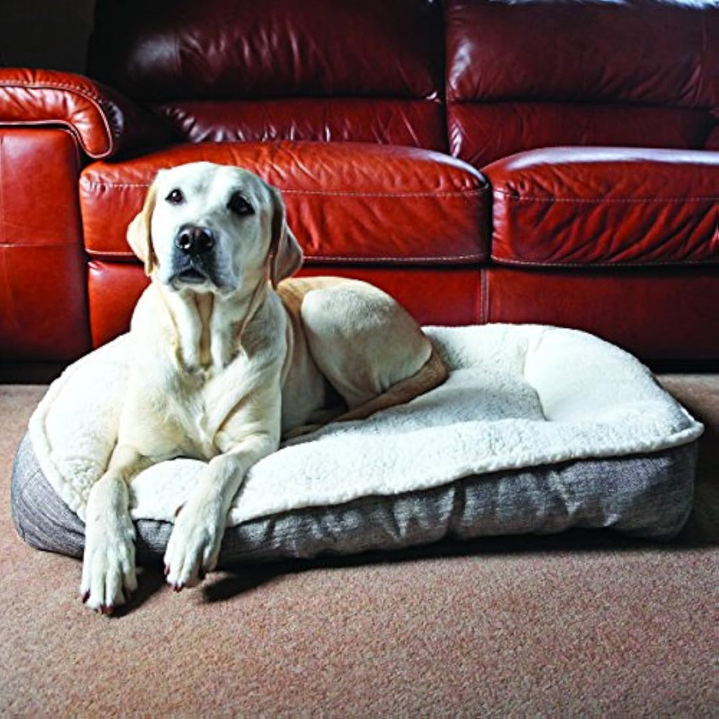 Rosewood Large Plush & Tweed Teddy Bear Dog Mattress – Washable Grey Bed