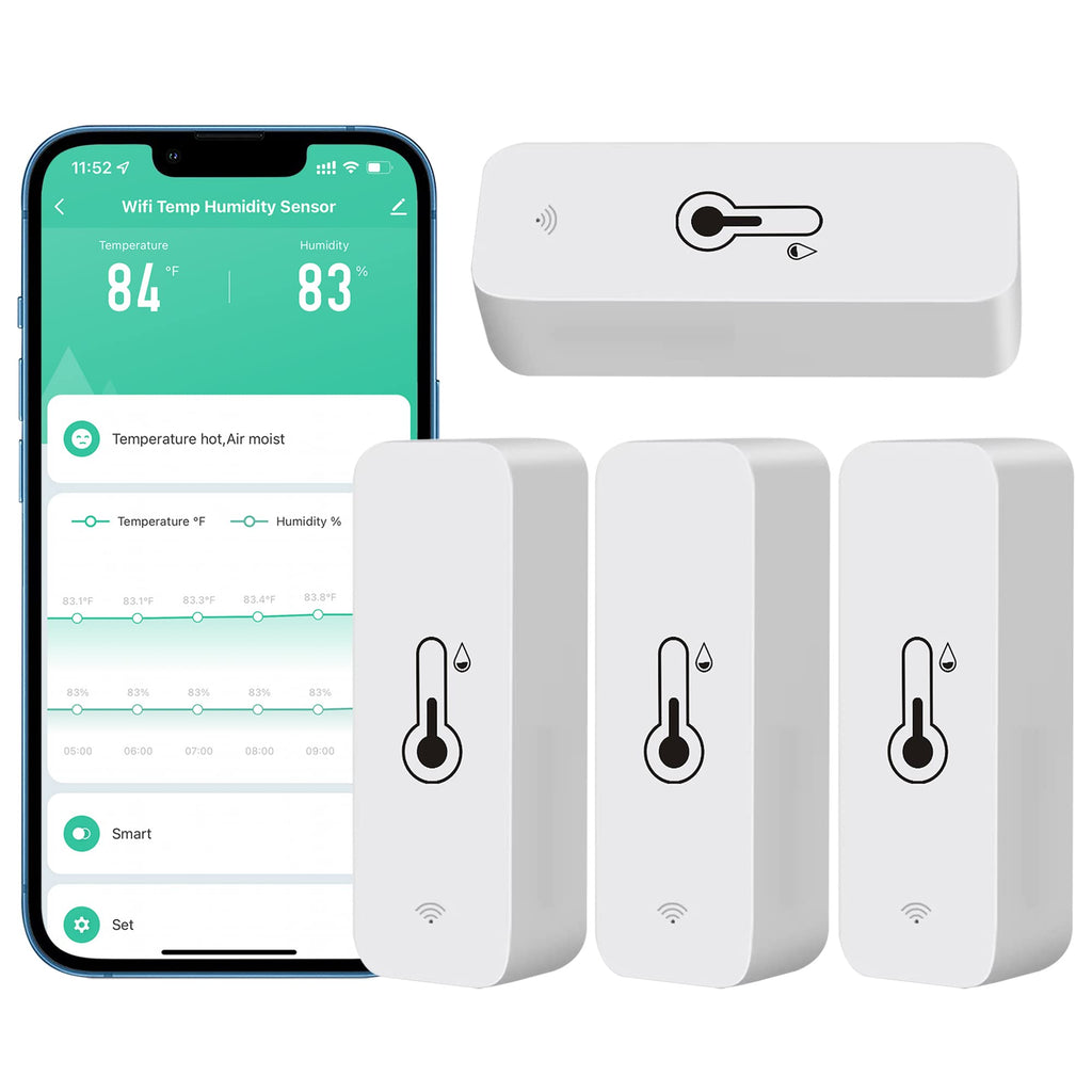 PHOVOLT WiFi Thermometer Hygrometer – Smart Humidity Sensor (4-Pack)