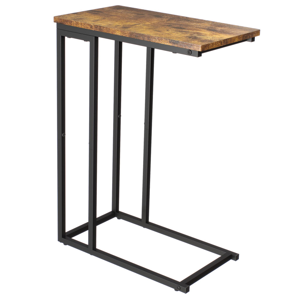 Yusong C Shaped End Table – Slim Industrial Sofa Side Table, Rustic Brown