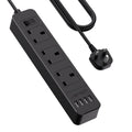 JSVER Extension Lead with 4 USB Ports | 3M Power Strip 3250W - Black