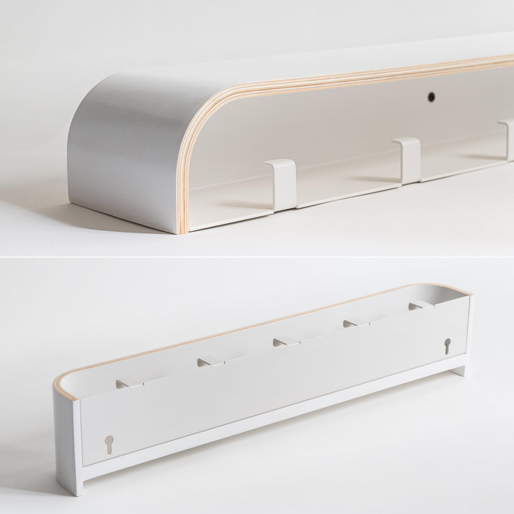 Kazai Toke Wall-Mounted Coat Rack – Solid Wood Veneer with Shelf, White