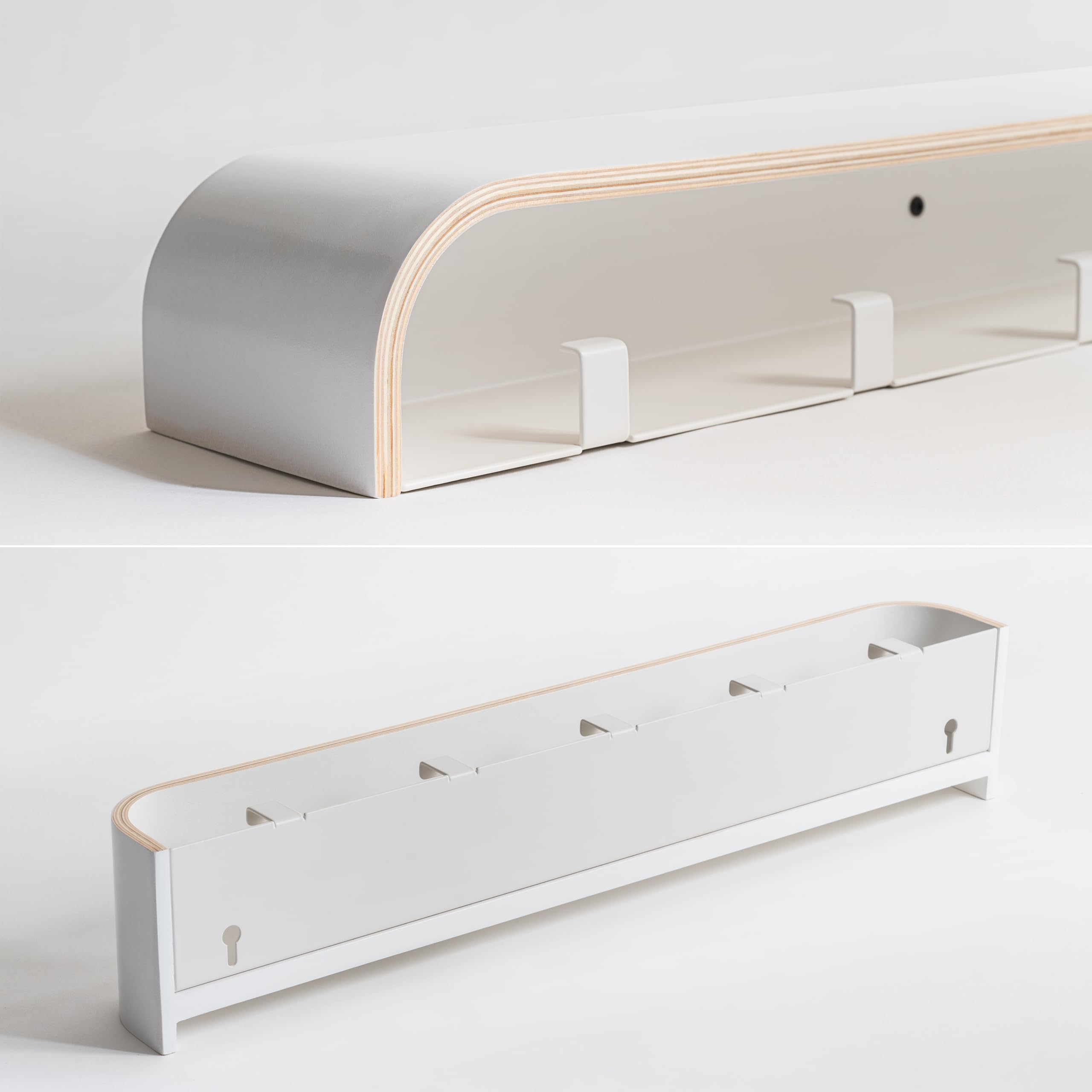 Kazai Toke Wall-Mounted Coat Rack – Solid Wood Veneer with Shelf, White