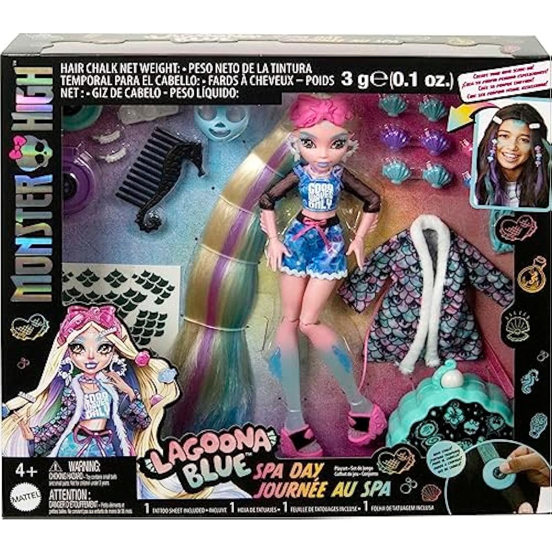Monster High Lagoona Blue Spa Day Doll Set with Hair Chalk & Accessories