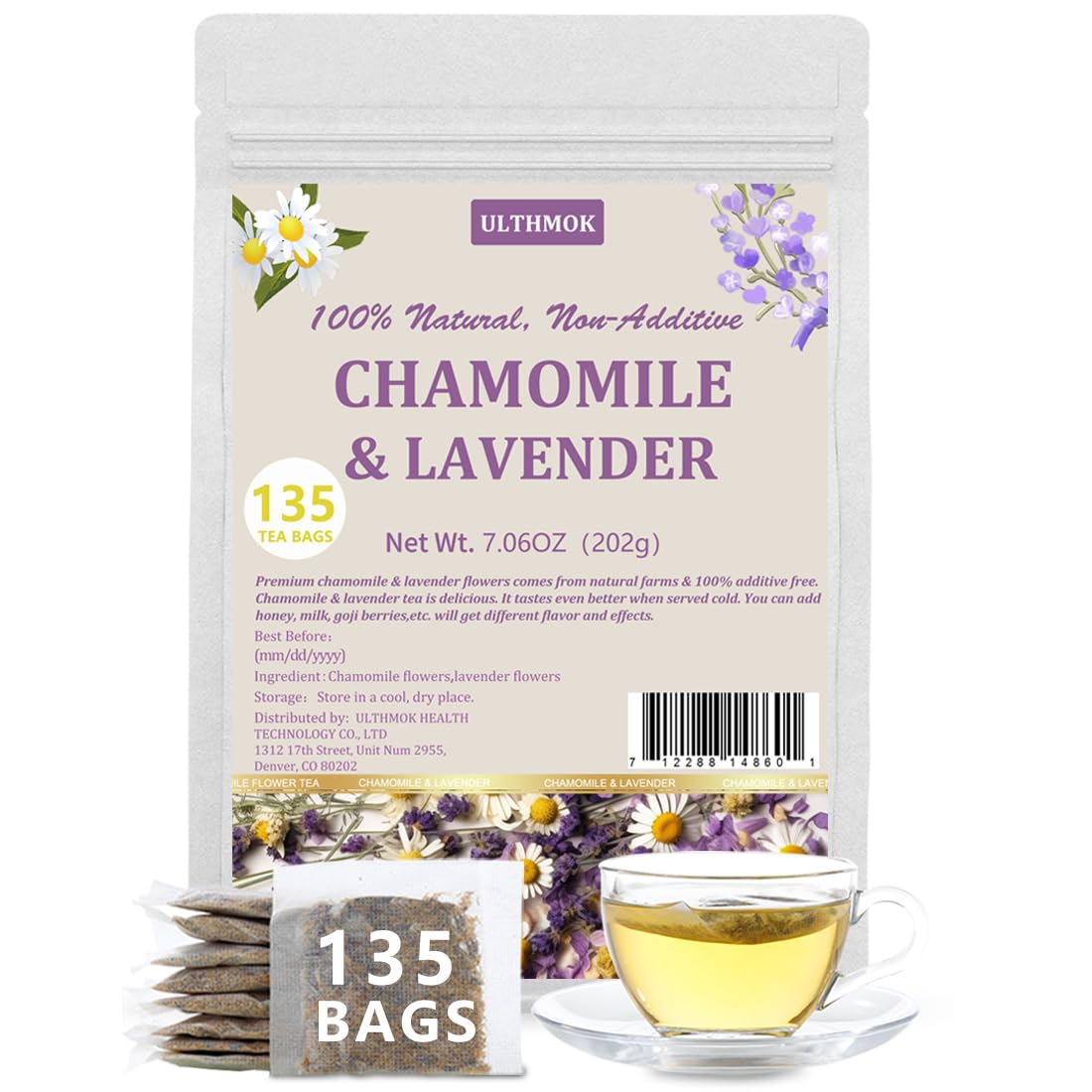 Chamomile & Lavender Tea Bags – 135 Caffeine-Free Bags