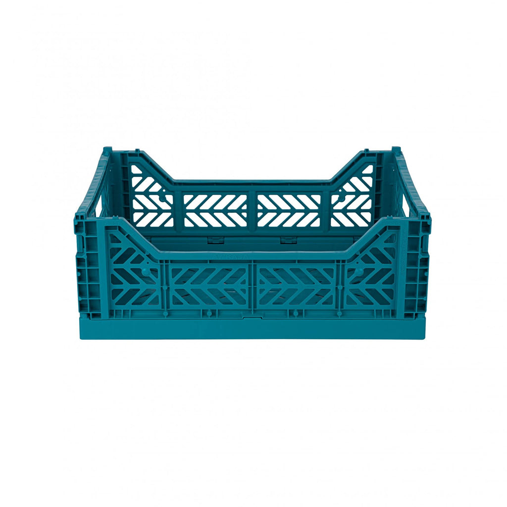 AYKASA Folding Crate, Sturdy Folding Crate, Plastic, Stackable, Peacock Green, Midi 40 x 30 x 14 cm