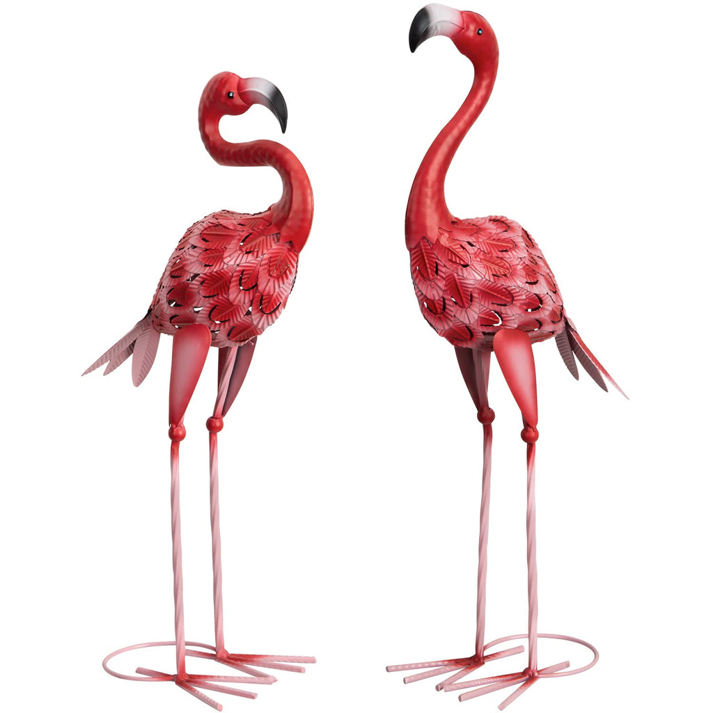 Metal Flamingo Garden Statues – Set of 2 Outdoor Yard Art