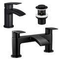 Jolof Store Matte Black Waterfall Bath and Basin Mixer Tap Set with Waste