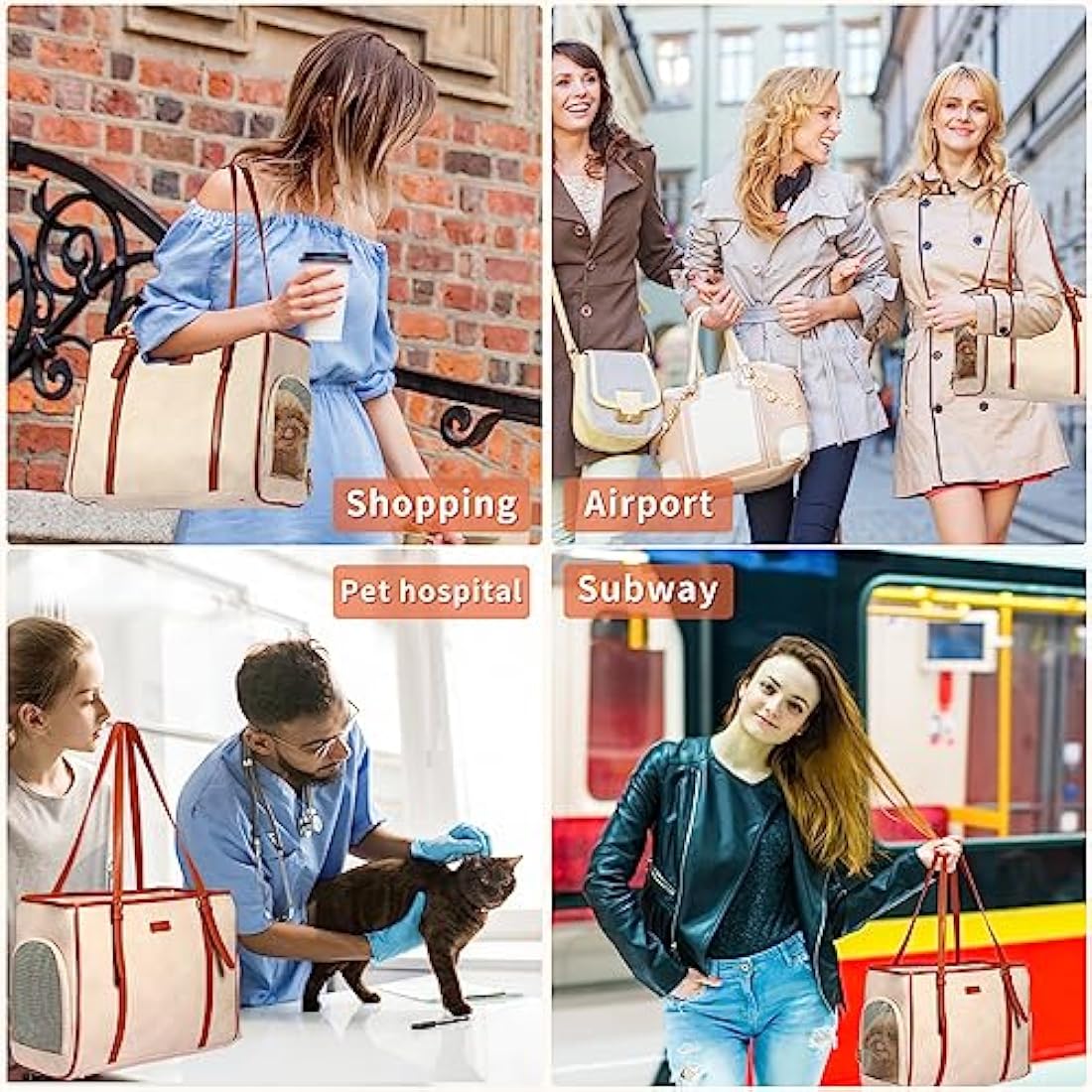 Lasaviin Vegan Leather Dog Purse | Airline Approved Pet Carrier - Beige