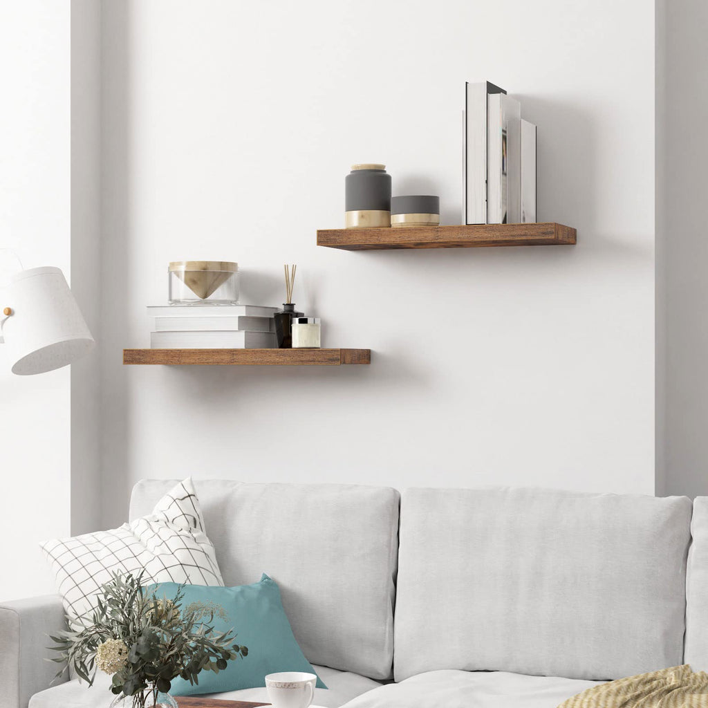 HOOBRO Floating Shelves Set of 2 – 60cm Rustic Brown Wooden Wall Shelves