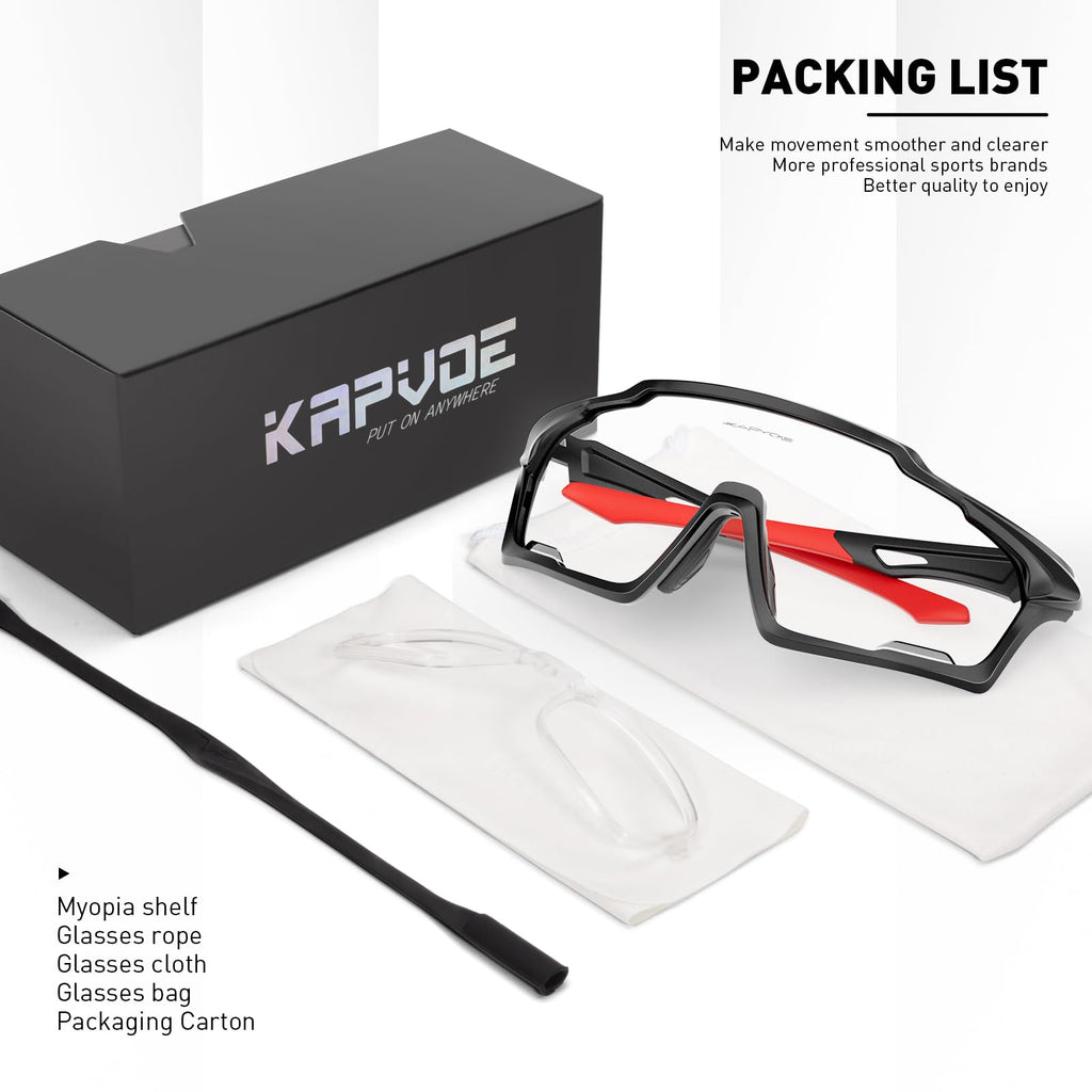 KAPVOE Photochromic Cycling Glasses | UV400 TR90 Sports Sunglasses