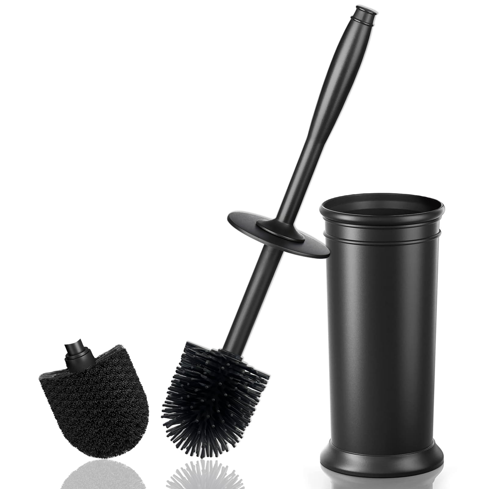 HiWODO Silicone Toilet Brush and Holder Set | 2 Quick-Drying Heads, Black