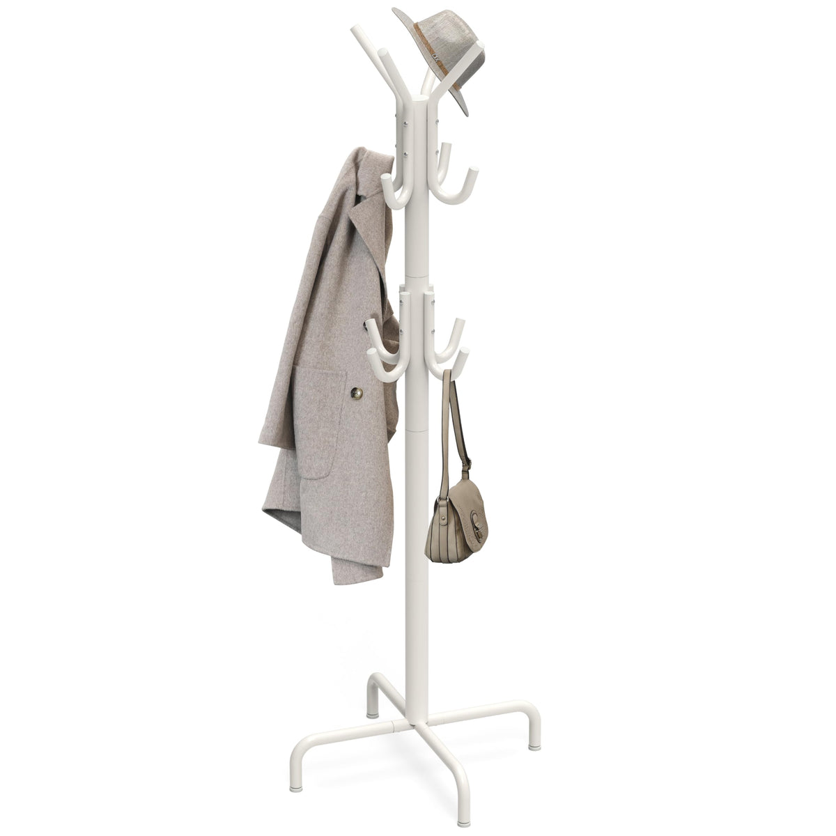 Simple Houseware Standing Coat and Hat Hanger Organizer Rack, 12 Hooks White - image 1