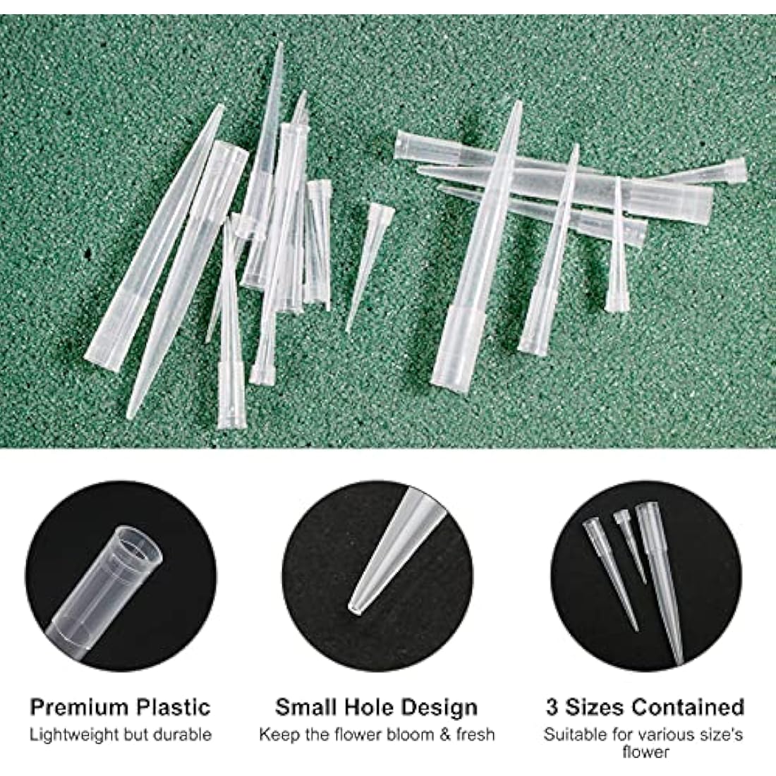 Jolof Store 60 Pcs Plastic Flower Tubes | 3 Sizes Posy Picks for Cakes