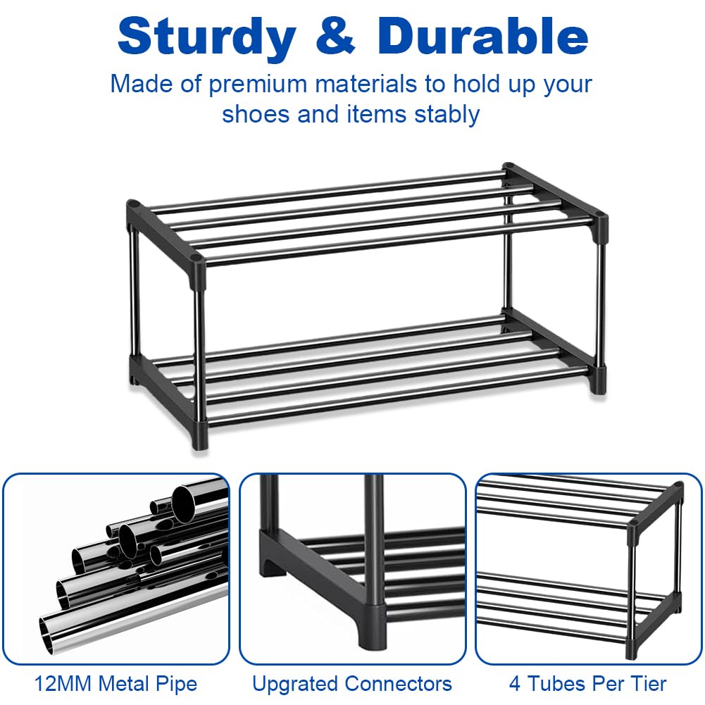 2-Tier Shoe Rack Small, Shoe Storage Organiser Set of 2, Durable Shoes Self - image 5