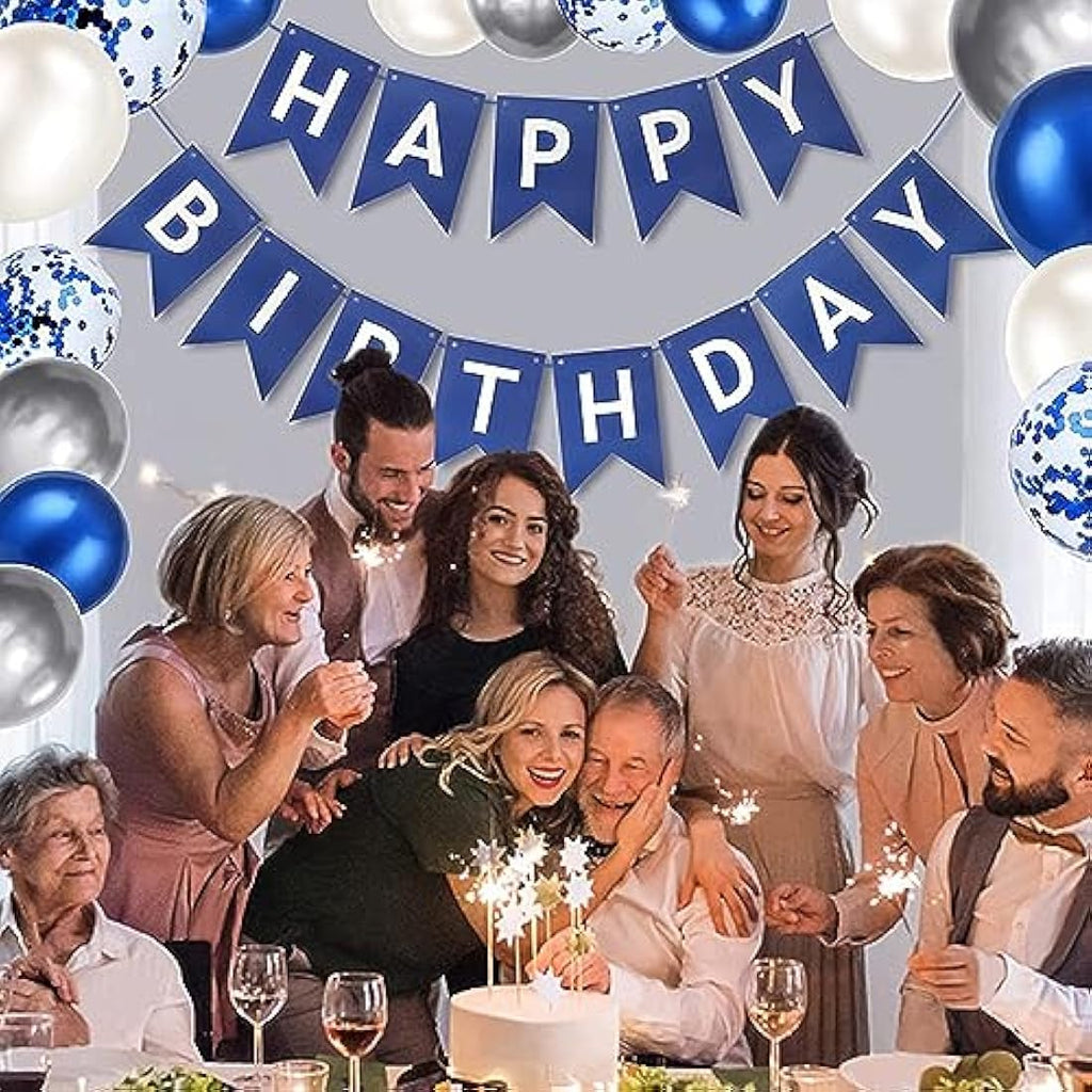 Navy Blue Happy Birthday Banner and Balloon Decoration Kit