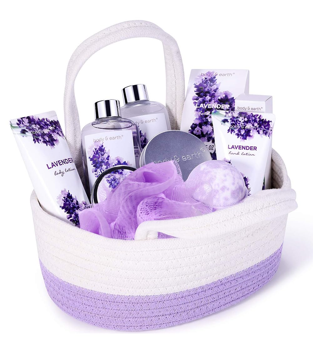 Body & Earth Lavender Spa Gift Set for Women | 11-Piece Bath & Body Kit