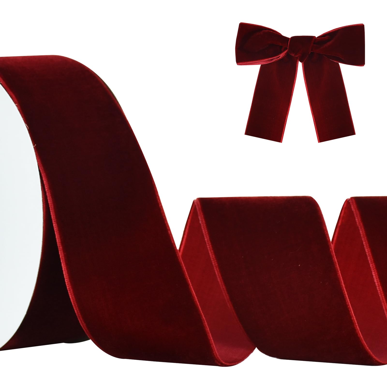 RIBBOOO Wine Red Velvet Ribbon – 2 Inch x 10 Yards for Christmas Crafts