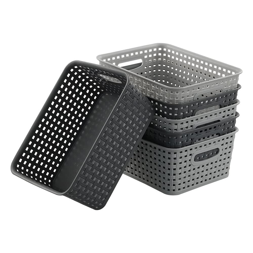 Leendines Grey Plastic Weave Basket, 6 Packs Storage Baskets for Kitchen - image 1