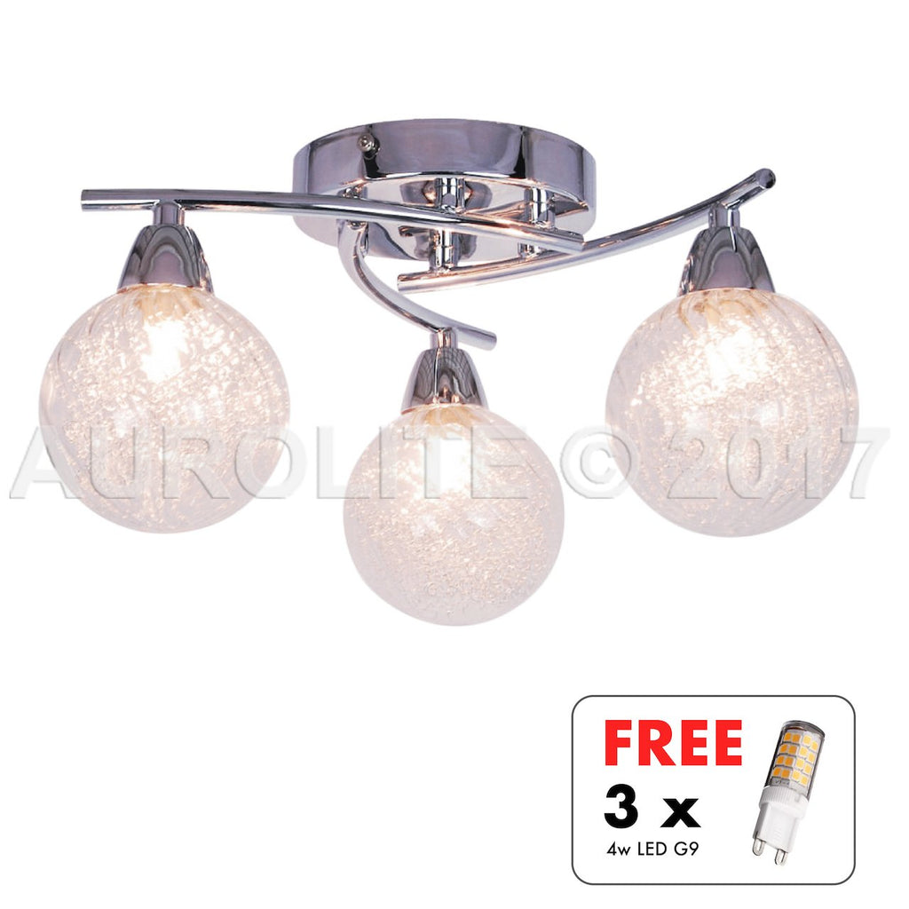 Aurolite Bolla 3-Light LED Semi Flush Ceiling Light | Polished Chrome, 12W