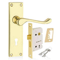 Victorian Scroll Lever Door Handle - Polished Brass with Lock