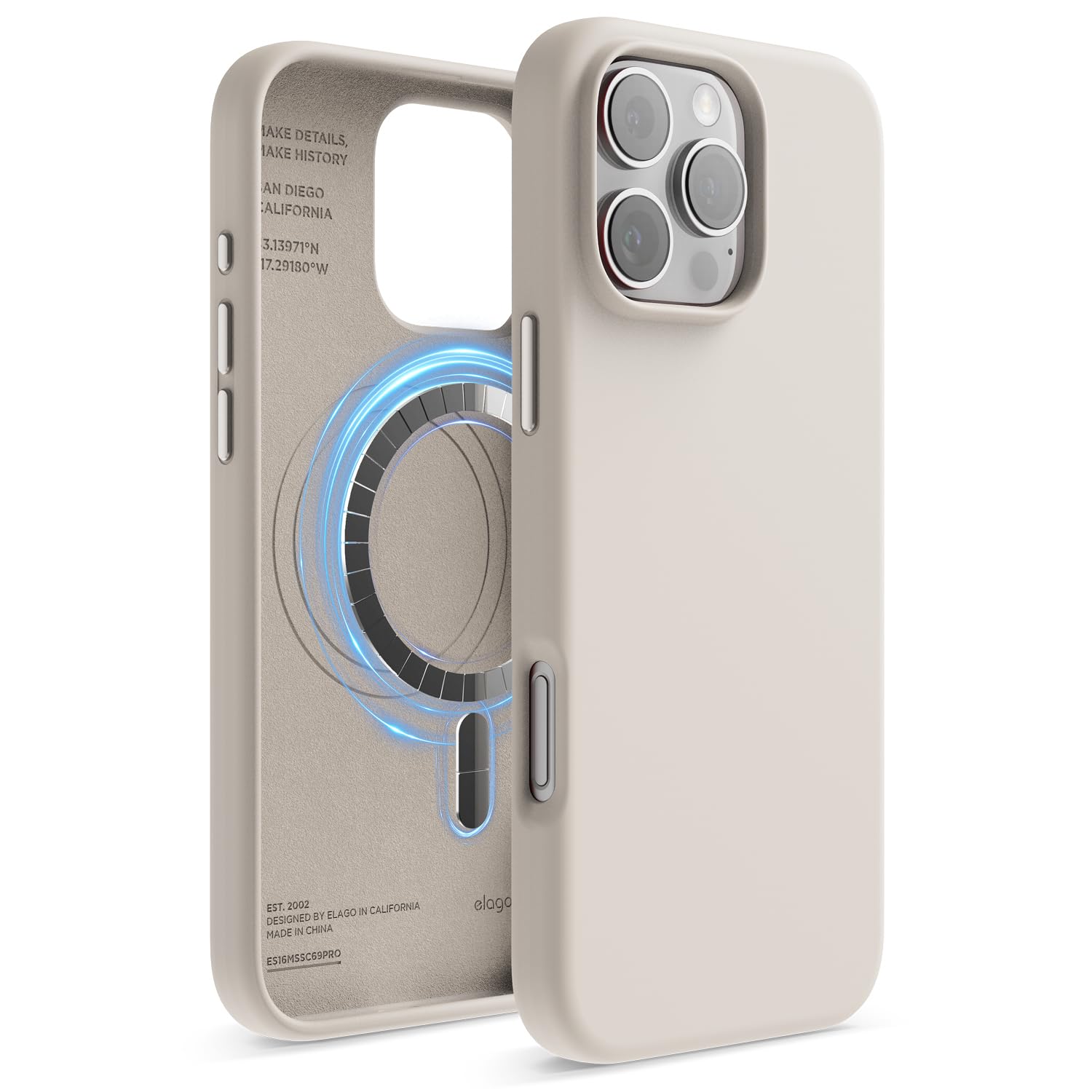 elago Magnetic Silicone Case for iPhone 16 Pro Max – MagSafe, Stone
