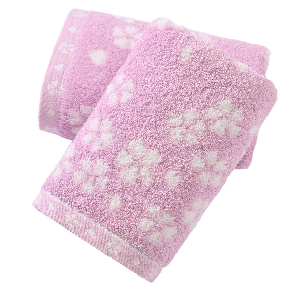 Jolof Store Sakura Pink Floral Hand Towels - 100% Cotton Set of 2