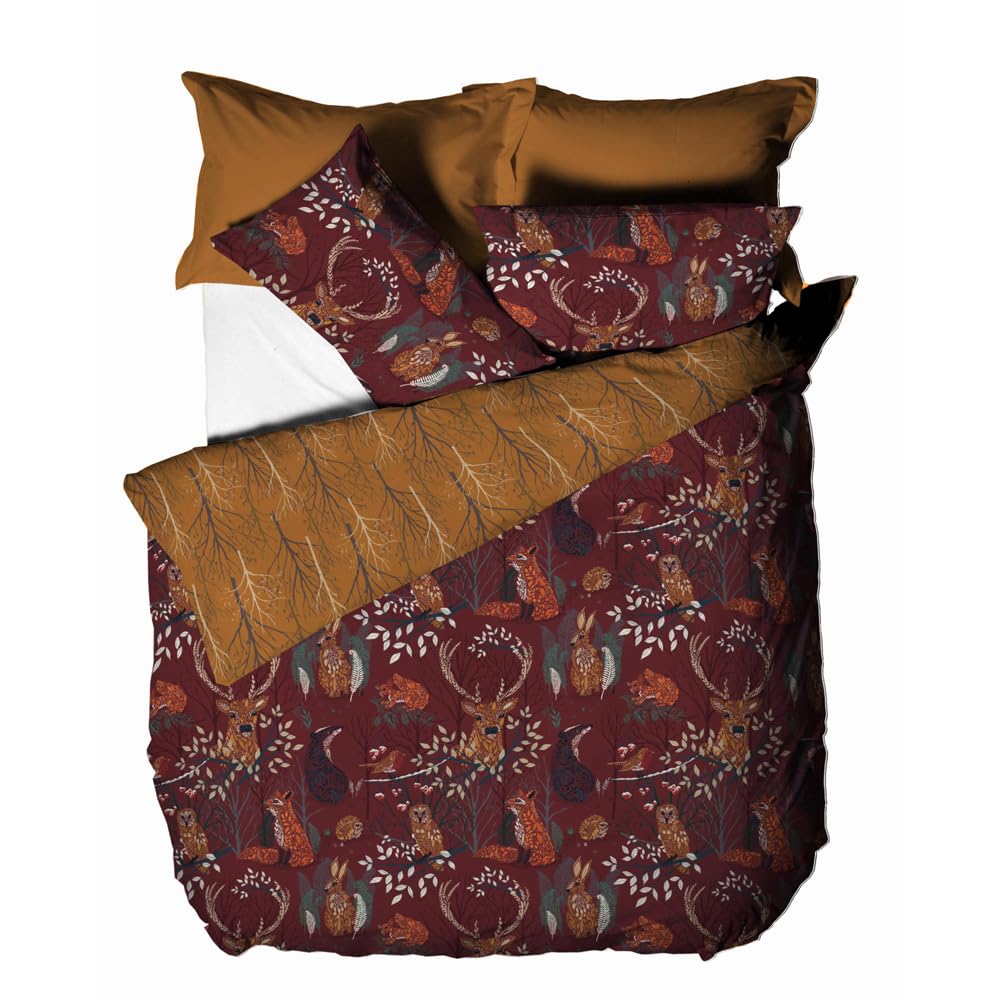 furn. Forest Fauna Super King Duvet Cover Set | Rust Polycotton Bedding