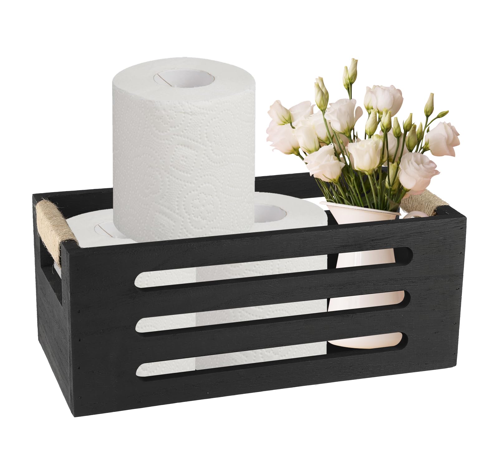 Gzsekken Black Wooden Toilet Roll Basket | Bathroom Storage Tray