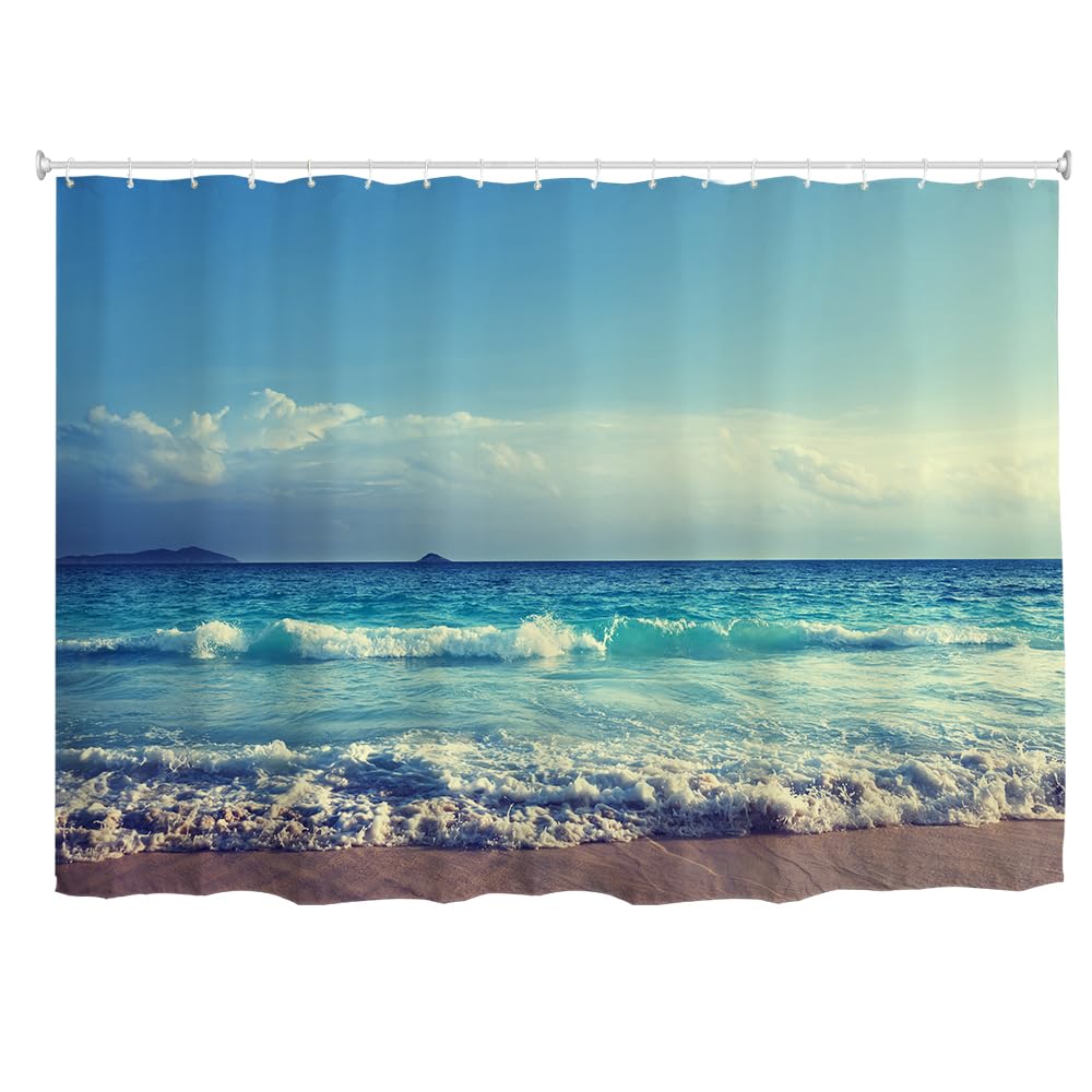 Jolof Store Extra Wide Fabric Shower Curtain – Ocean Beach 300 x 180 cm