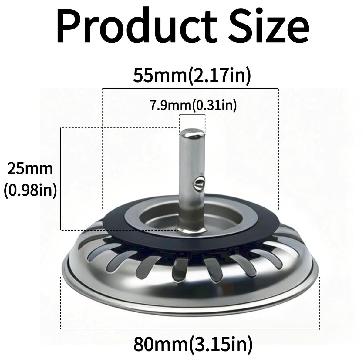 InYoHui 2 Pack Kitchen Sink Plug Strainer Stainless Steel 80mm UK Sinks - image 2