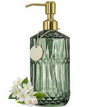 Gem Patterned Glass Soap Dispenser Bottle with Pump, 18Oz Refillable Liquid Hand Jar Dispenser for Bathroom, Countertop, Kitchen, Laundry Room Green - image 1