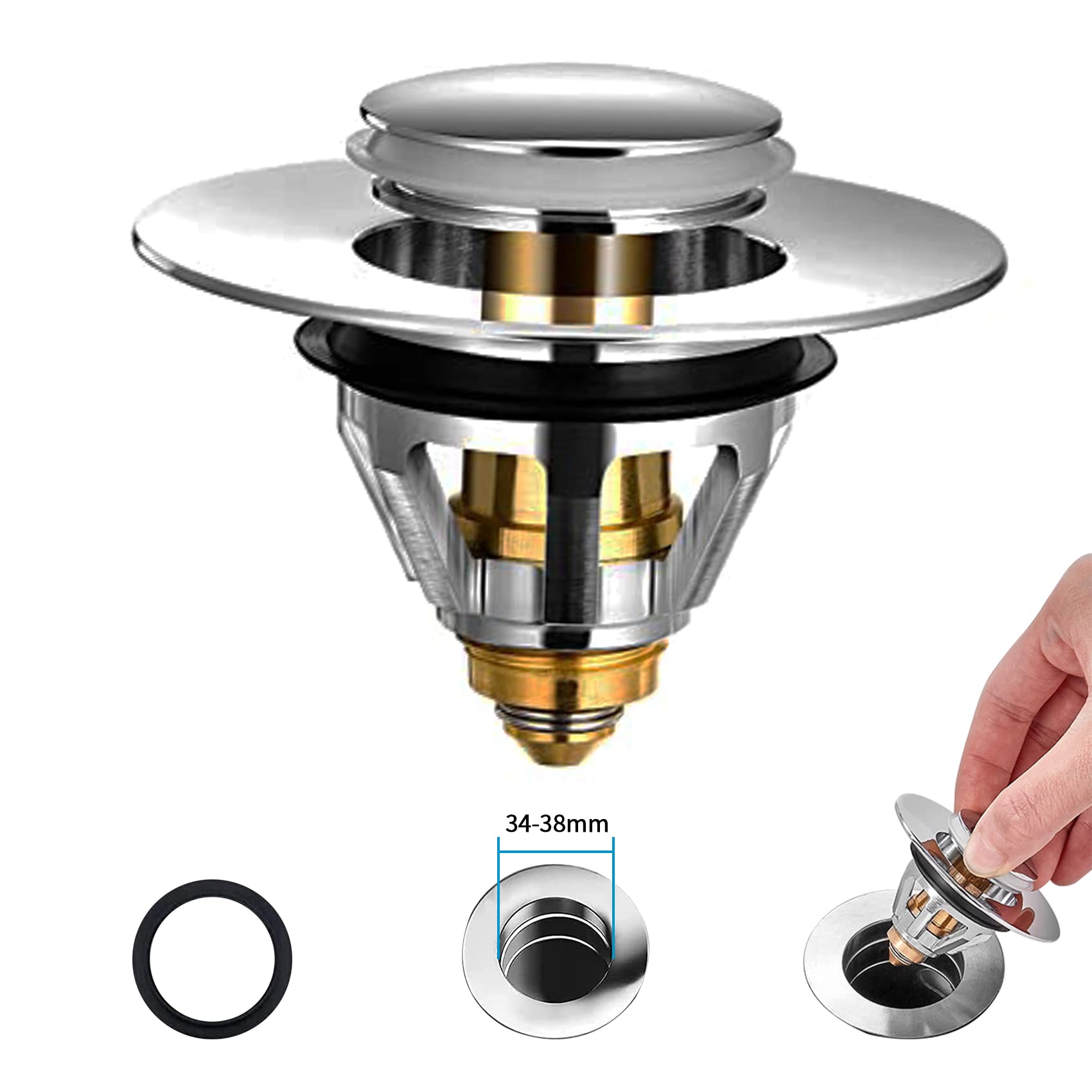Jolof Store Brass Universal Pop Up Sink Drain Stopper with Hair Catcher