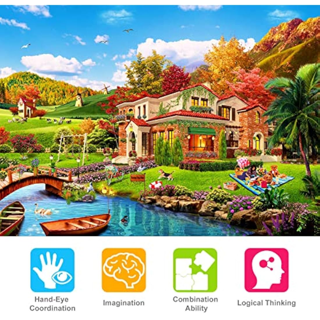 HUADADA Holiday Homes Jigsaw Puzzle - 1000 Piece Recycled Cardboard