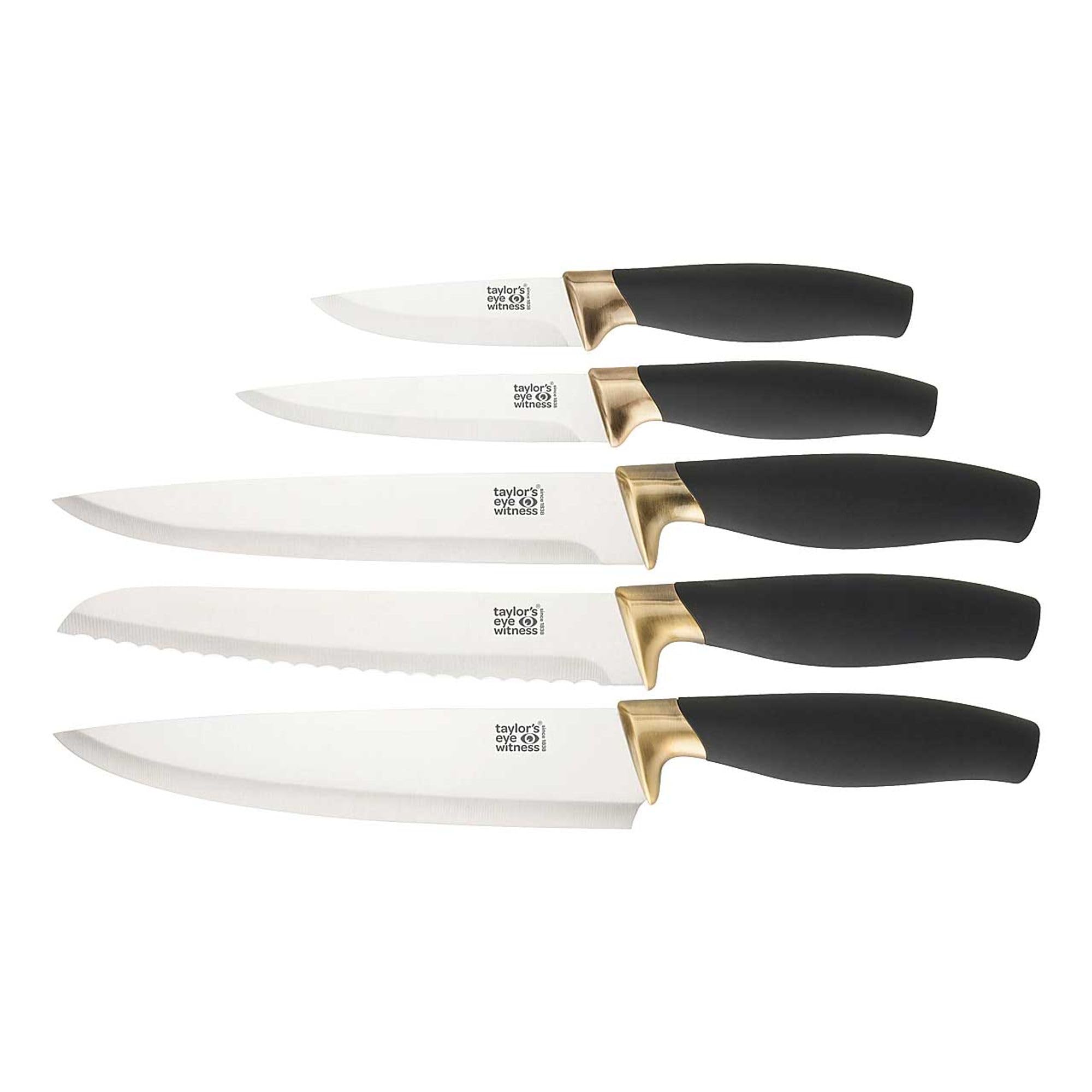 Taylors Eye Witness Brooklyn Brass 5 Piece Kitchen Knife Set with Sharpener