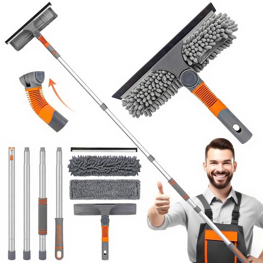Bingobang 2-in-1 Window Squeegee Cleaner Kit with 1.62M Telescopic Pole