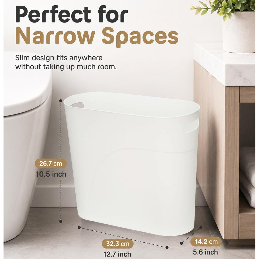 Caxmtu Small Bathroom Bin Plastic Bathroom Wastebasket 10 Litres Slim Garbage Container Bins with Handle for Home Kitchen Bathroom Bedroom Office