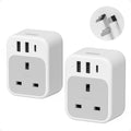 TESSAN UK to Australia Plug Adapter 2 Pack with USB C & 2 USB A