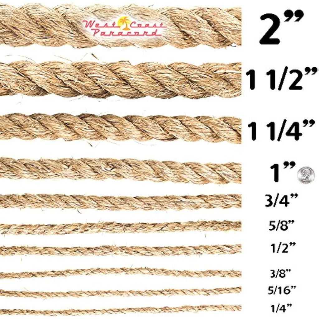 West Coast Paracord Twisted Manila Hemp Rope – Natural Fiber Utility Cord